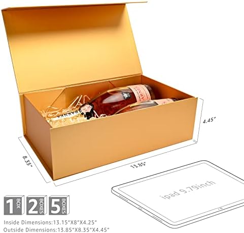 LIFELUM Gold Gift Box for Birthday with Magnetic Lid, 13.85"x8.35"x4.45"