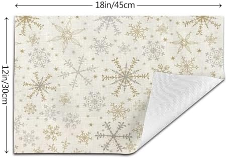 Christmas Place mats Set of 4, 12x18 Inches Gold Gray Snowflake Decorative Placemats Rectangle Winter Table Mats for Party Home Kitchen Dining Table Decoration