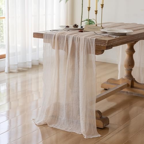 Light Beige Cheesecloth Table Runner 120 Inches Fall Party Home Decorations