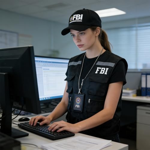 4pcs FBI Costume Men Women, FBI Agent Costume Include Vest Hat Badge and Police Sunglasses for Roleplay Halloween Party
