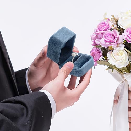 Velvet Single Ring Box Case Holder for Engagement Proposal Birthday Wedding,Jewelry Ring Gift Box Jewelry Packaging Box (Vintage Blue)