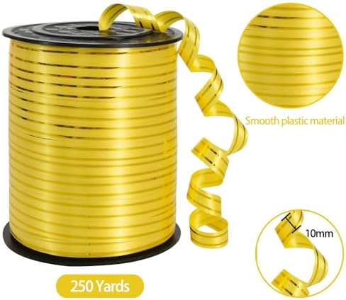 TONIFUL Curling Ribbon-Gold Gold Balloon Curling Ribbons-250 Yards Balloon String for DIY Decor,Gift Wrapping,Ribbons and Bows for Christmas New Year Birthday Gifts Graduation Supplies