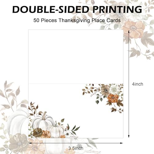 Whaline 50Pcs Fall Place Cards 2 x 3.5 Inch Watercolor Pumpkin Floral Tent Name Cards Autumn Blank Seat Assignment Labels for Thanksgiving Wedding Birthday Party Table Setting Supplies