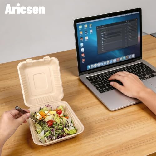 Aricsen Disposable 50 Pack 8×9 Inch Take Out Lunch Box Containers with Lids