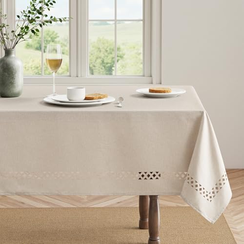 MIULEE Beige Rectangle Tablecloth with Decorative Cutouts 52x70 Inch
