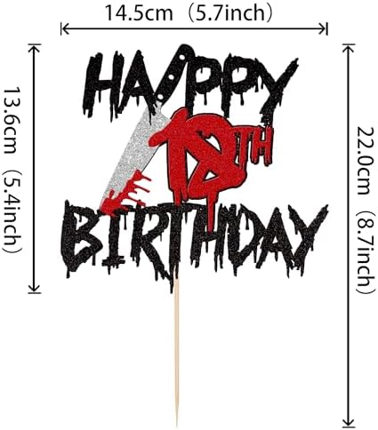 1 PCS Happy 18th Birthday Cake Topper Black Glitter Cheers to 18 Years Horror Blood Knife Have a Killer Birthday Cake Pick for Halloween Killer 18th Birthday Party Cake Decorations Supplies