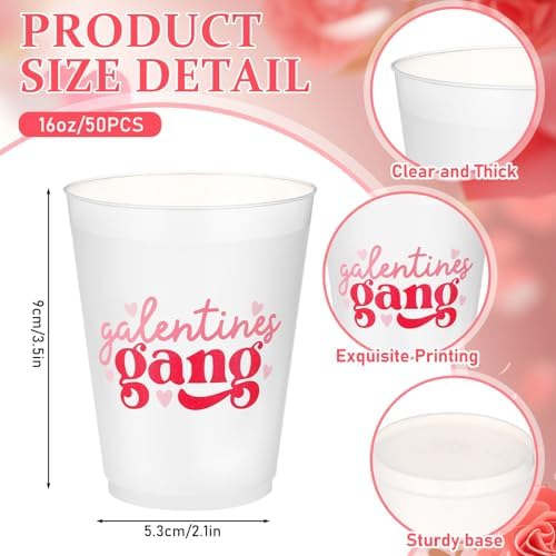 Tioncy 50 Pcs Galentines Gang Cups, 16 oz Frosted Cups, Happy Galentine's Day Plastic Cup, Girls Gang Ladies Happy Galentine's Day Party Decorations for Valentines Beverage Drinking Celebrations