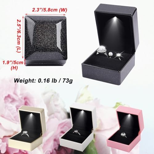 Ring Box Square Shaped LED Light Engagement Ring Boxes Jewelry Gift Box for Proposal Wedding Valentine's Day Anniversary Christmas Mothers Thanksgiving Gift (Square Dark Blue)