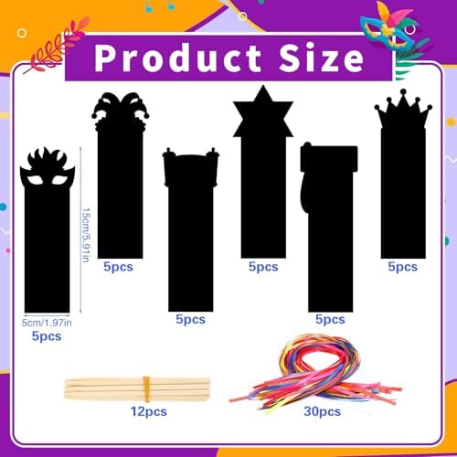 JUNEBRUSHS 30Pcs Purim Scratch Bookmarks for Students Classroom Activity