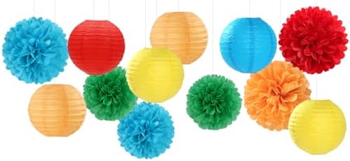 Rainbow Colorful Party-Decorations Paper-Flowers - 15pcs Welcome Back to School Tissue Pom Poms Lanterns Streamers,Carnival Video Game Kids Birthday Graduation Baby Shower Hanging Supplies Hugfond
