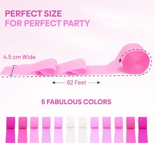 12 Pink Streamers, 984ft Pack of Crepe Paper Bachelorette Party Decorations