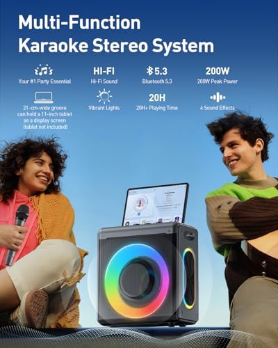 Karaoke Machine, 3 Wireless Rechargeable Microphones, 200W Speaker