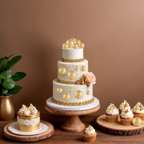 ASTARON 20 Pcs Glitter Gold Balls Cake Topper Decorations for Birthday Cake