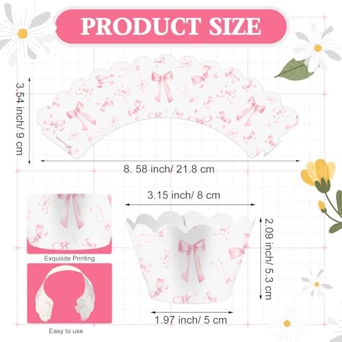 Domensi 100 Pcs Pink Bow Cupcake Wrappers Wedding Bridal Shower Party
