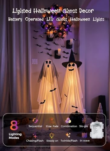 Minetom 2 Pack 5 FT Halloween Ghost Decorations Light Up Ghosts Outdoor