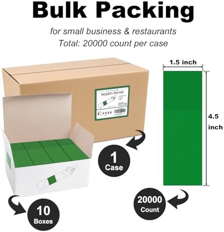 NATURALABEL Self-Adhesive Napkin Bands, Bulk Pack of 20,000, Green
