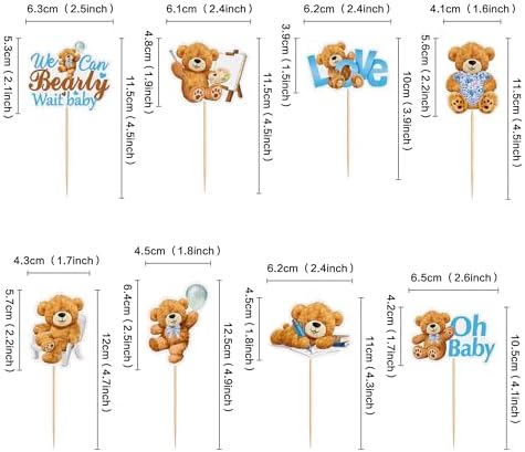 24Pcs Blue Baby Bear Cupcake Toppers We Can Bearly Wait Cupcake Picks Teddy Bears Food Picks for Blue Baby Shower Boys Bearly Birthday Cupcake Decorations Bears Party Decorations Supplies