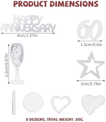 60th Wedding Anniversary Decorations, 30g Silver Heart Star Wine Glass Anniversary Table Confetti Scatter Cheers Glitter 60th Wedding Party Supplies for 60 Years Decor
