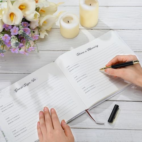 Patelai Funeral Guest Book with Pen, White Flower