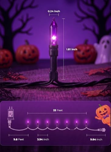 Purple LED Outdoor Halloween Lights, 39Ft 100 LED Halloween String Lights