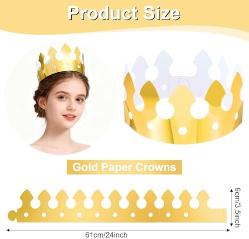 100 Pcs Gold Paper Crowns for Birthday Party, Bulk Classic Gold Foil Crown Hats for Adults & Little People, Party Favors for Wedding, Celebration