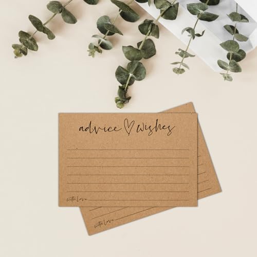 Advice and Wishes Cards Set with Message Notes and Keepsake Options, Guest Book Alternative for Baby Shower, Wedding, Bridal Shower, Graduation and Birthday Celebrations (50, Brown, White Color Set)