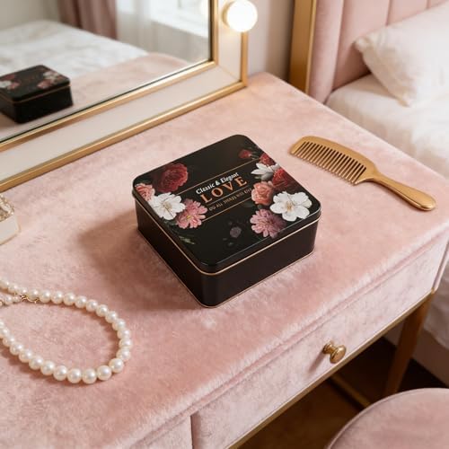 Love Decorative Storage Box Rural Tin Gift Box Tinplate Candy Cookie Jars Square Storage Containers with Lids for Chocolate Candy Tea Coffee Cosmetics Jewelry Photos Gift Case 3Pcs