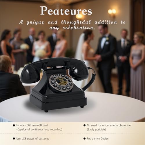Audio Guest Book Wedding Phone,Audio Guestbook Phone Vintage Style Audio Message Voicemail for Graduation Retirement Party Birthdays Baby Shower Special Occasions (Black)