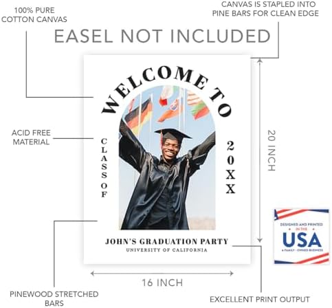 Andaz Press 16x20-Inch Personalized Canvas Welcome To My Graduation Party Sign, Arch Frame, Custom Photo Class of 2026 Graduation Party Decorations Graduation Welcome Sign Personalized Graduation Sign
