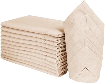 Lightnpro Flax Linen Napkins Set of 12 – Hemstitched Dinner Cloth Napkins, Washable and Reusable Natural Flax Napkins for Dining, Parties, Weddings, Holiday & Everyday Use – 18x18 Inch Natural Color