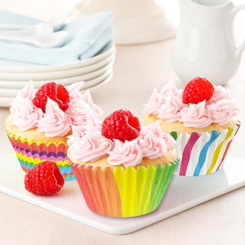 Jumbo Cupcake Muffin Liners - 300 Count Rainbow Large Baking Cup Cake Liners Paper, Jumbo Size Colorful Cupcake Liner Candy Wrappers Cookies Wrap for Bakeware Birthday Wedding Party