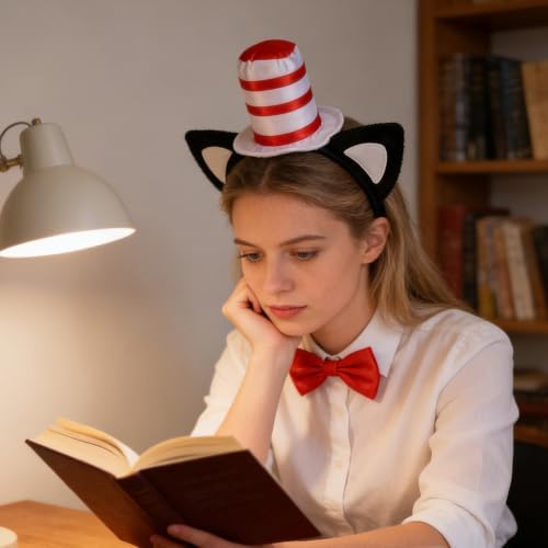 Halloween Red and White Striped Stovepipe Top Hat for Dress Up Adults Women