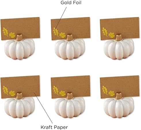 Kate Aspen 12PCS Place Card Holders (Place Cards Included), Table Number Holder for Weddings, White Pumpkin Photo Holder for Table Assignments at Bridal Showers or Anniversaries