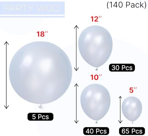 PartyWoo Pearl Light Blue Balloons 140pcs Baby Pastel Blue Different Sizes