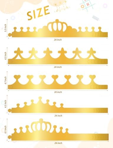 Gold Paper Crowns, Diy Birthday King Crowns Craft to Decorate, Paper Prince Princess Crown Hats for School Classroom