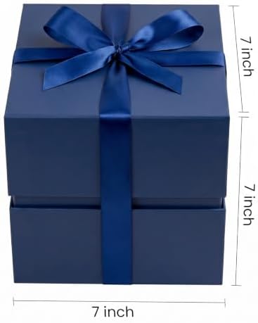 LIFELUM Navy Blue Gift Box for Groomsmen with Magnetic Lid, 7"x7"x7"