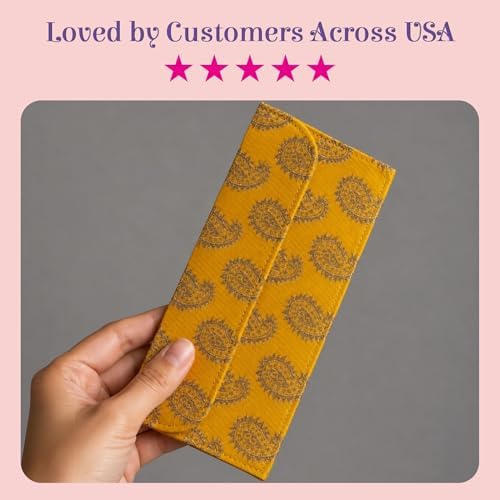 LoveNspire Brocade Fabric Money Envelopes (7.5 x 3.5 Inch) Decorative Paisley Pattern Shagun Lifafa for Indian Wedding, Birthday | Cash Gift Holder & Home Savings Organizer Beige/Pack of 10