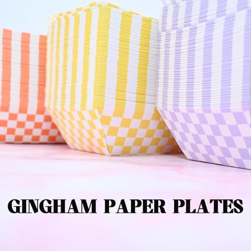 30 Pcs No Folding Required 2lb Gingham Party Supplies Disposable Paper Food Trays for Shower Wedding Tea Party Supplies Nacho Snack (Yellow)