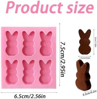 Easter Silicone Molds for Chocolate, 6-Cavity Bunny Shape Chocolate Molds Cute 3D Rabbit Baking Supplies for DIY Cake Decoration, Chocolate, Candy, Jello, Pastry, Muffin, Bread, Ice Cube