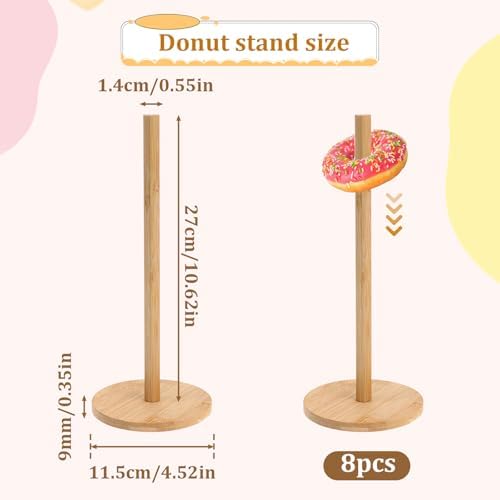 Giantree 8 Pack Wood Donut Stand, 10.62in Farmhouse Donut Display Stand for Dessert Table Party Doughnut Tower Bagel Holders for Party Christmas Birthday New Year Wedding