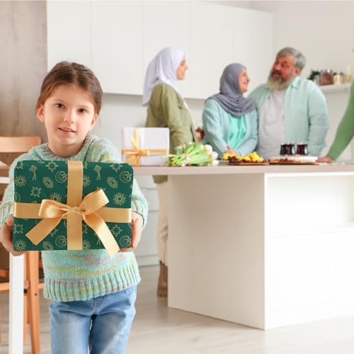 Cuitpan Eid Mubarak Wrapping Paper - Ramadan Kareem Gift Wrap with Mosque, Lantern & CamelDesigns - for Islamic Holidays & Party Decor - 20 x 29 Inches, 8 Folded Sheets, Easy to Store