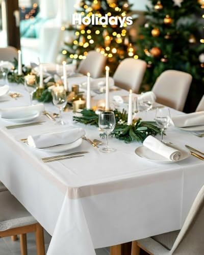 Pureegg Plastic Table Cloth Disposable 54 x 72 Inch 10 Packs, White