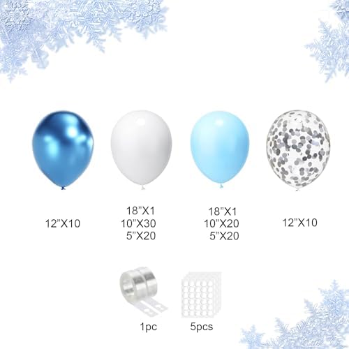 Blue and Silver Balloons Arch Kit, 124pcs Blue White Silver Latex Balloons