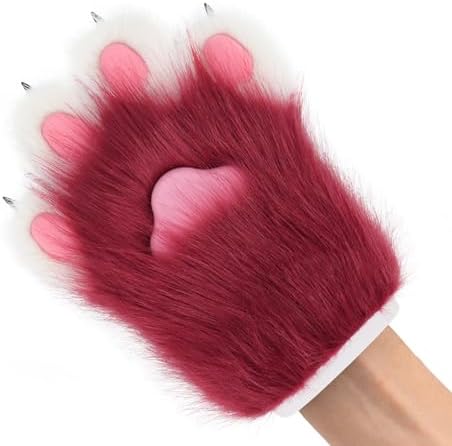 Faux Fur Plush Furry Cat Claw Gloves Fursuit Animal Fox Paws Mittens Halloween Cosplay Costume Accessories for Adult