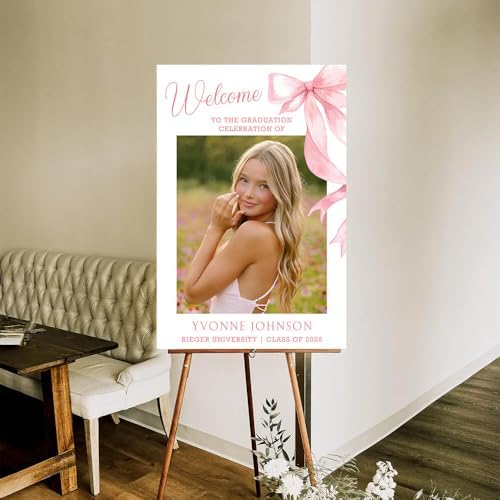 Personalized Graduation Party Welcome Sign With Photo, Class Of 2026 Yard Sign, Graduation Senior Sign 2026, Modern Minimalist Graduation Welcome Sign, Graduate Yard Sign, Pink Graduation Decorations