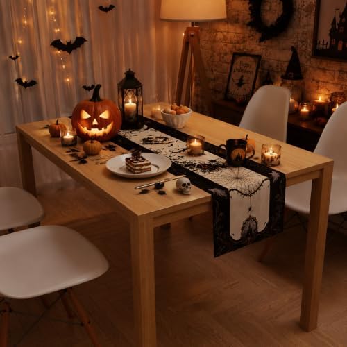 Halloween Decorations - Gothic Pumpkin Ghost Spider Web Table Runner