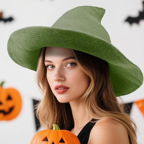 Witch Hat for Women,Wide Brim Foldable Knitted Wool Hats