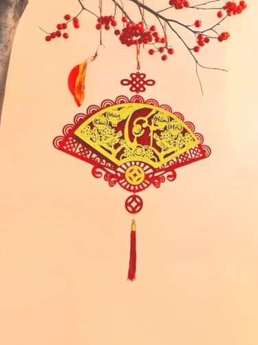 Vietnamese Red Velvet Fans with Gold Calligraphy, 3 Pieces TET Phuc LOC Lunar New Year Wall Decorations/Vietnamese Lunar New Year Decoration/Set Quat Trang Tri TET (3 Pieces)