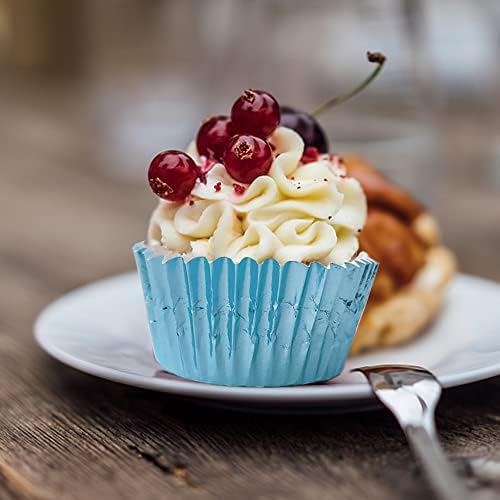 Light Blue Foil Cupcake Liners,GOLF 100Pack Metallic Baking Cups Standard Size