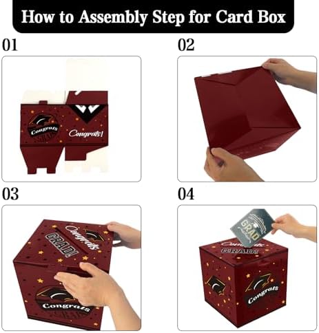 Graduation Card Box, Graduation Party Decorations 2026, Maroon Graduation Box, Graduation Card Holder, Foldable Cardboard Congrats Grad Card Gift Box for Graduation Party Supplies Party Favors